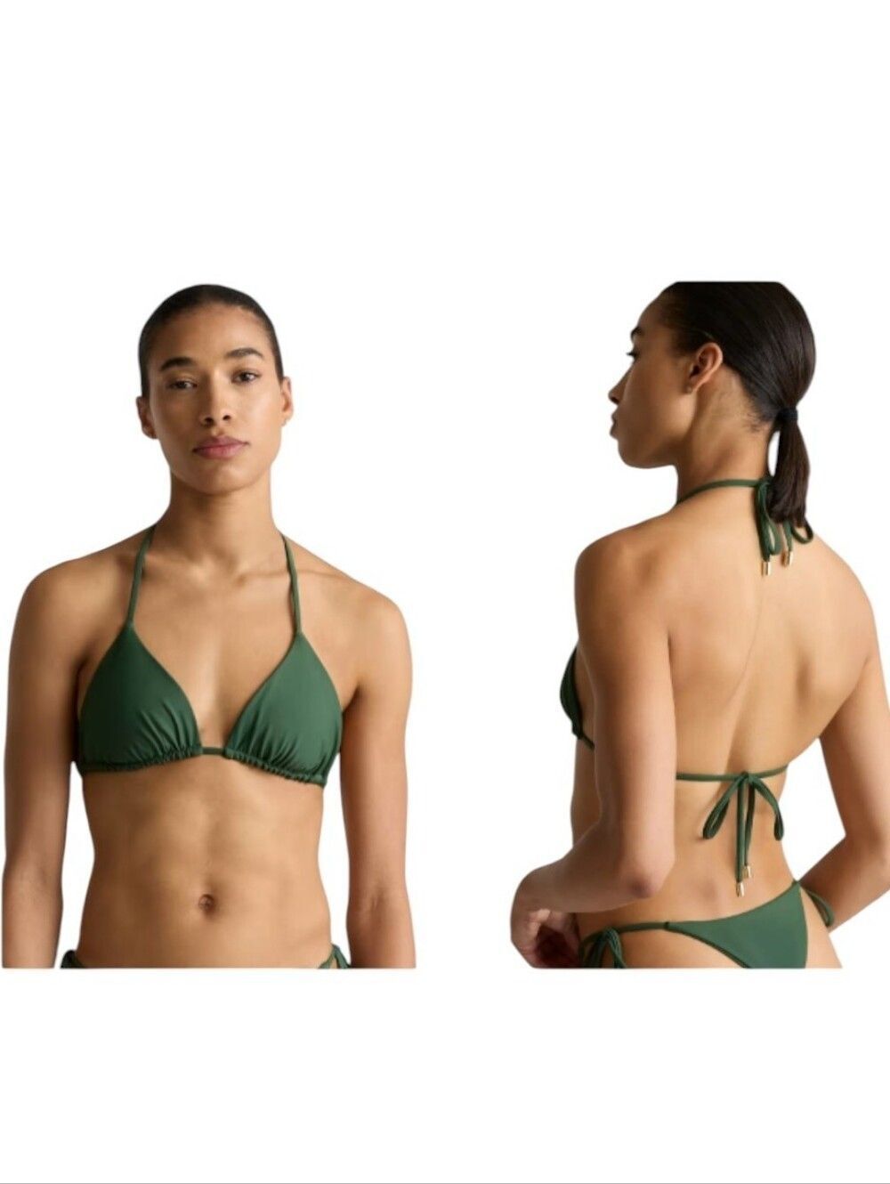 NWT Quince Italian Triangle Bikini Top Palm Dark Green Size M